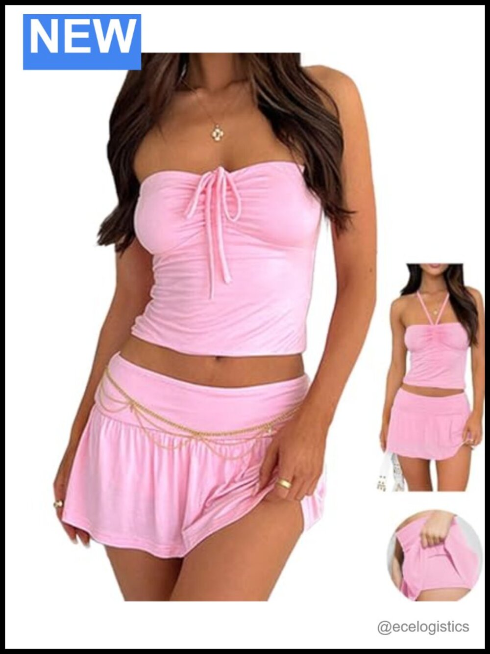 Two Piece Skirt and Crop Top Set Ruched Bandeau Sexy Night Out Y2K